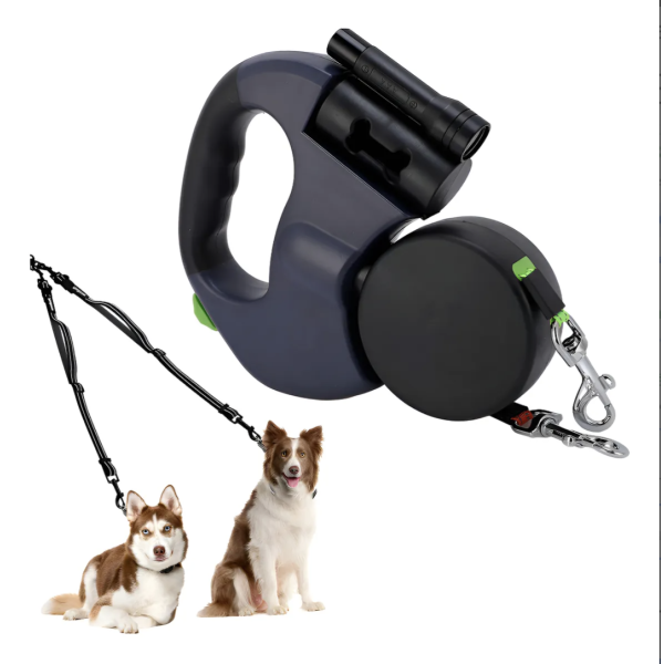 Correa Extensible Perro Flexi Para Dos Perros C/ Linterna.