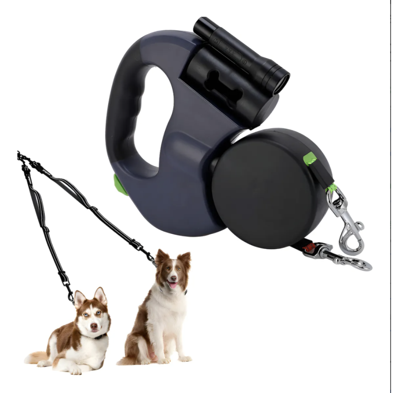Correa Extensible Perro Flexi Para Dos Perros C/ Linterna.